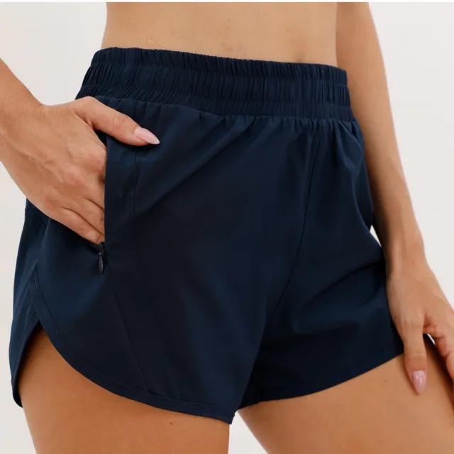 Summer Sports Shorts With Zipper Pockets Breathable Loose Anti exposure Outdoor Running Fitness Pants For Womens Clothing Navy - Shop at LoveMi