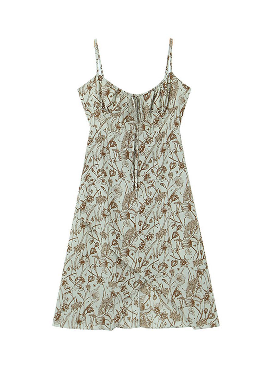Sweet And Spicy Fragmented Flowers V Neck Waist Strap Dress Dress - Shop at LoveMi