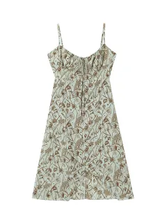 Sweet And Spicy Fragmented Flowers V-Neck Waist Strap Dress - Dress - View 1
