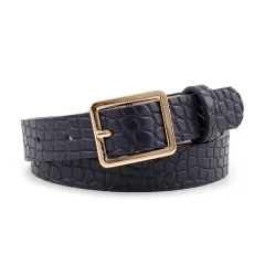 Ladies Square Button Jeans Dress Faux Leather Belt - Blue - View 1