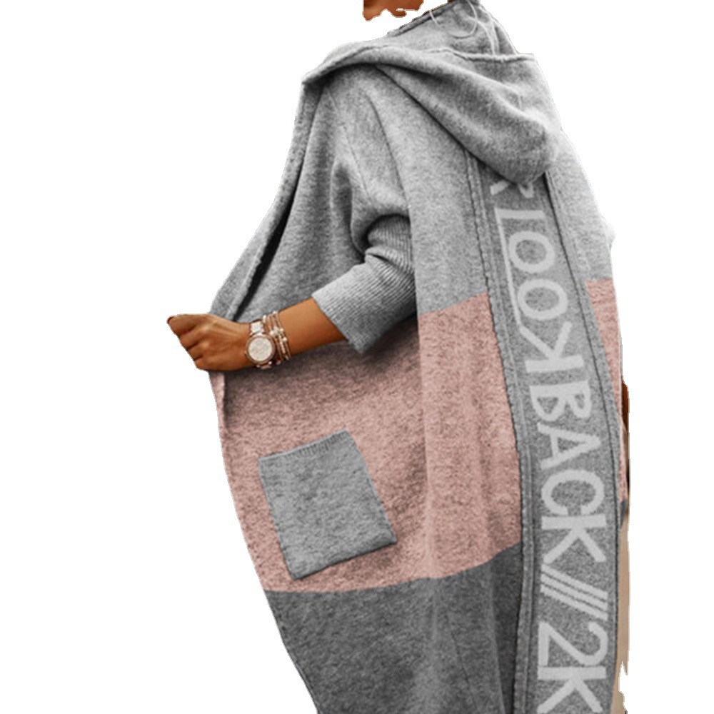 Color Blocked Pocket Hooded Casual Long Cardigan