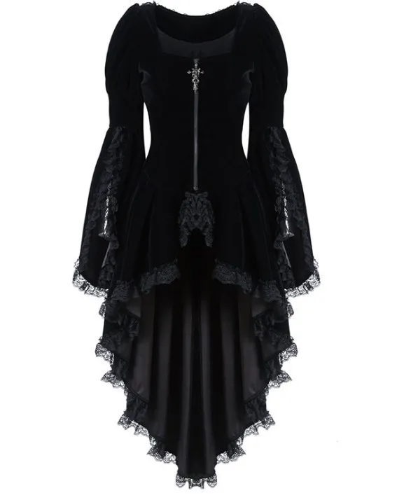 Irregular Pleated Flared Sleeve Top With Lace Trim Black - Shop at LoveMi