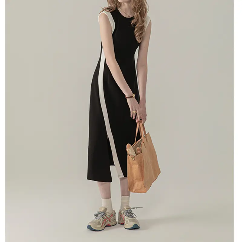 Black Panel Sleeveless Dress For Women