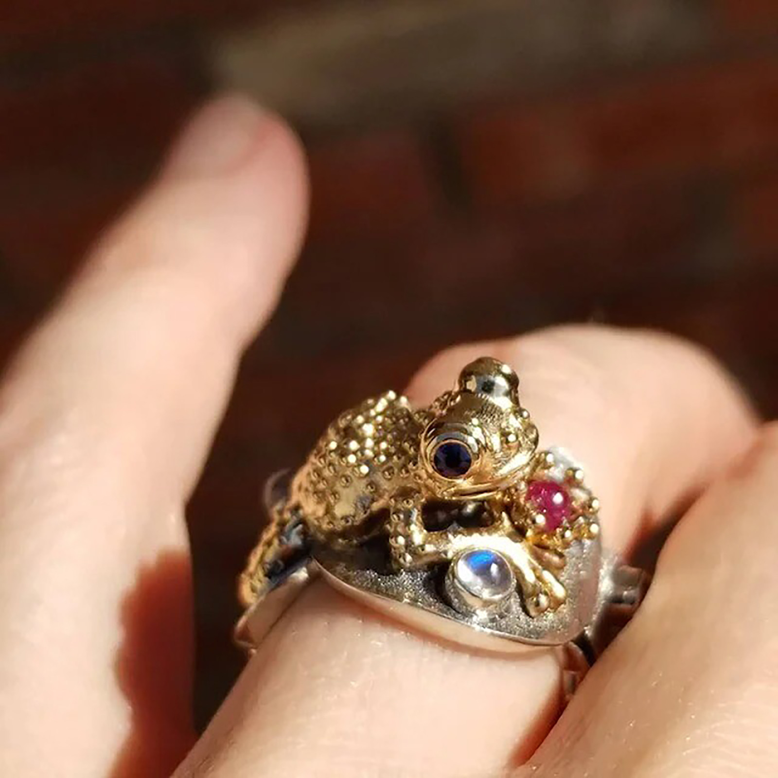 Toad Green Zircon Two-tone Ring Frog Animal Bracelet
