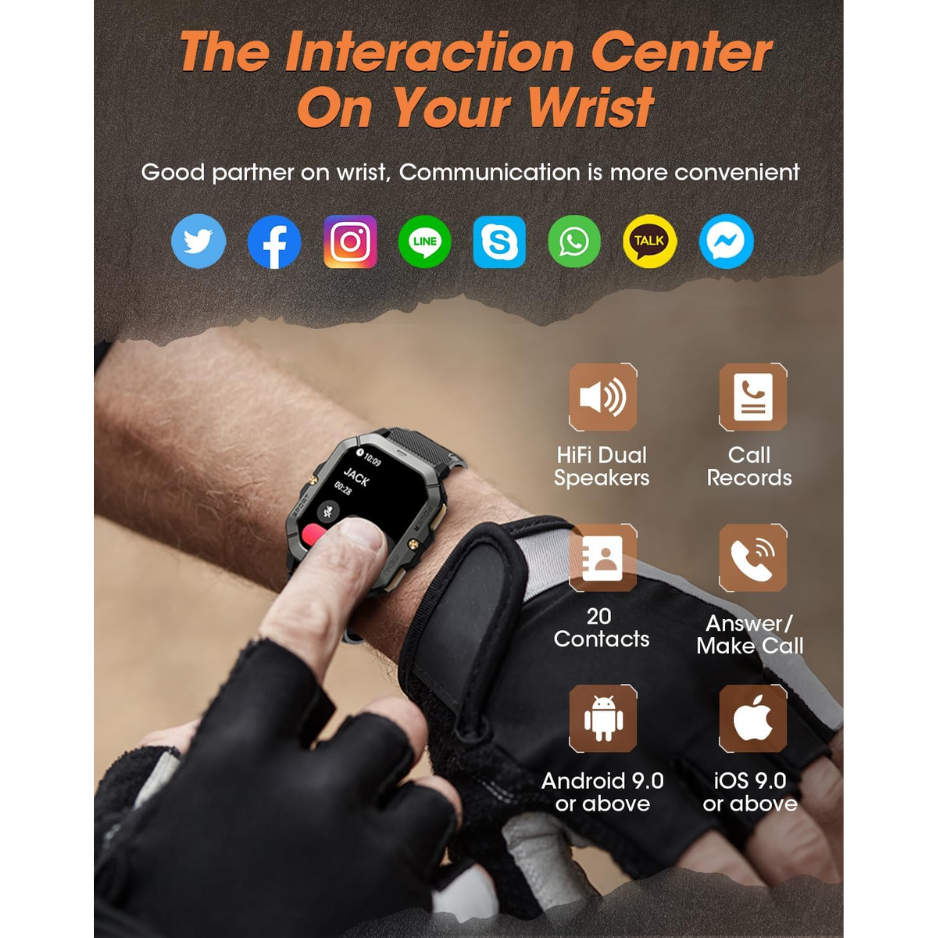 Military Smart Watch For Men, 2.02 Fitness Tracker With Calls & Sports