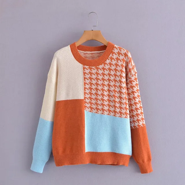 Round Neck Loose Long sleeved Knitted Pullover Sweater Photo Color - Shop at LoveMi