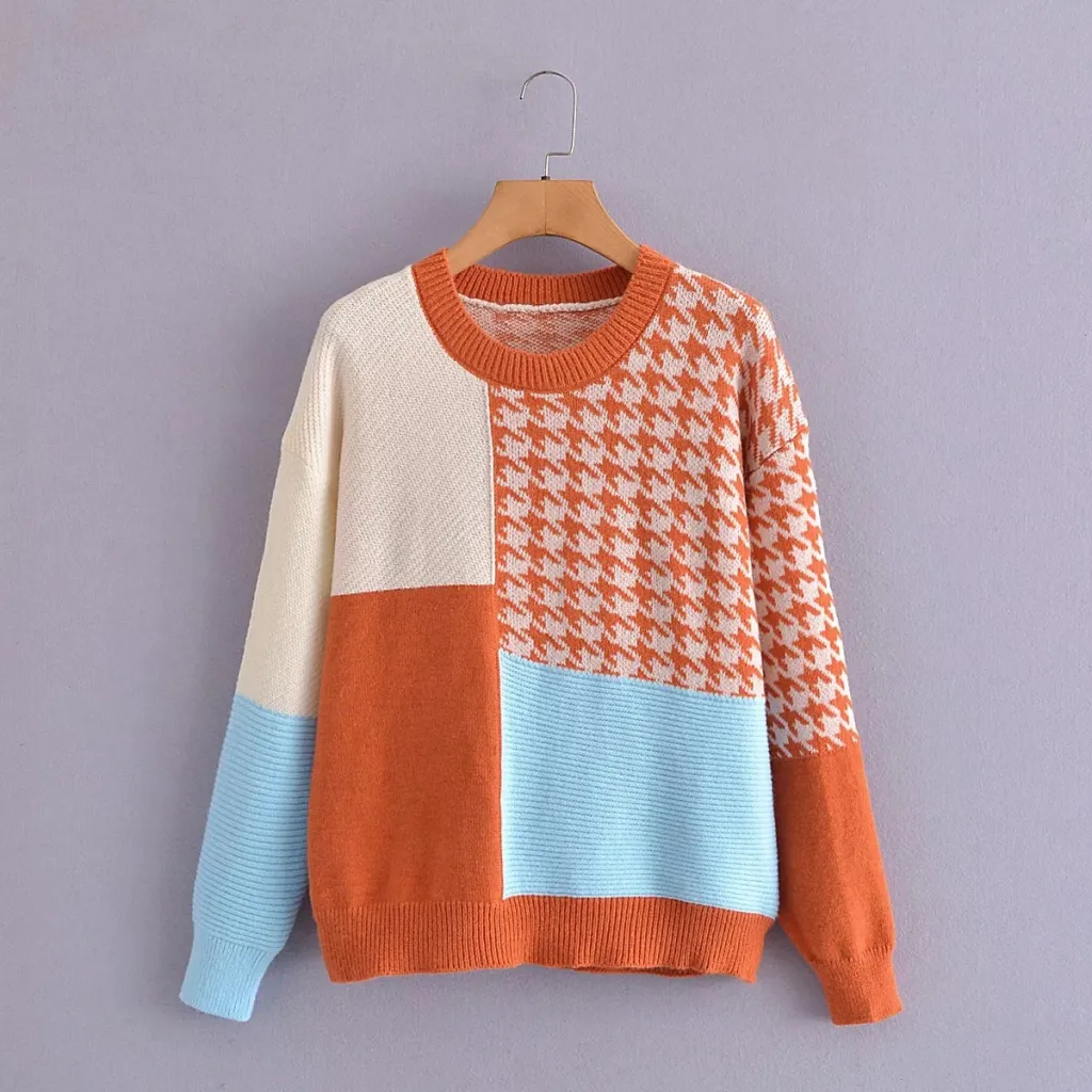 Round Neck Loose Long-sleeved Knitted Pullover Sweater - Photo Color