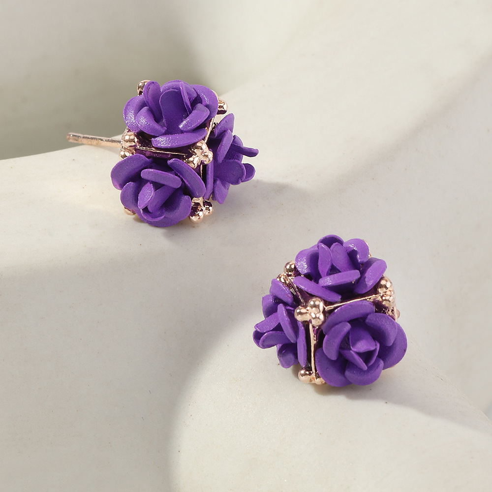 Retro Temperament Stereo Rose Stud Earrings Cute Multicolor Flower Earrings