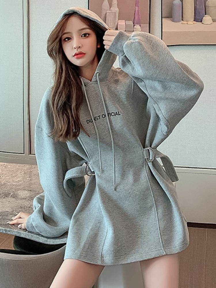 Plus Size Women's Fashion Mid Length Hooded Sweater