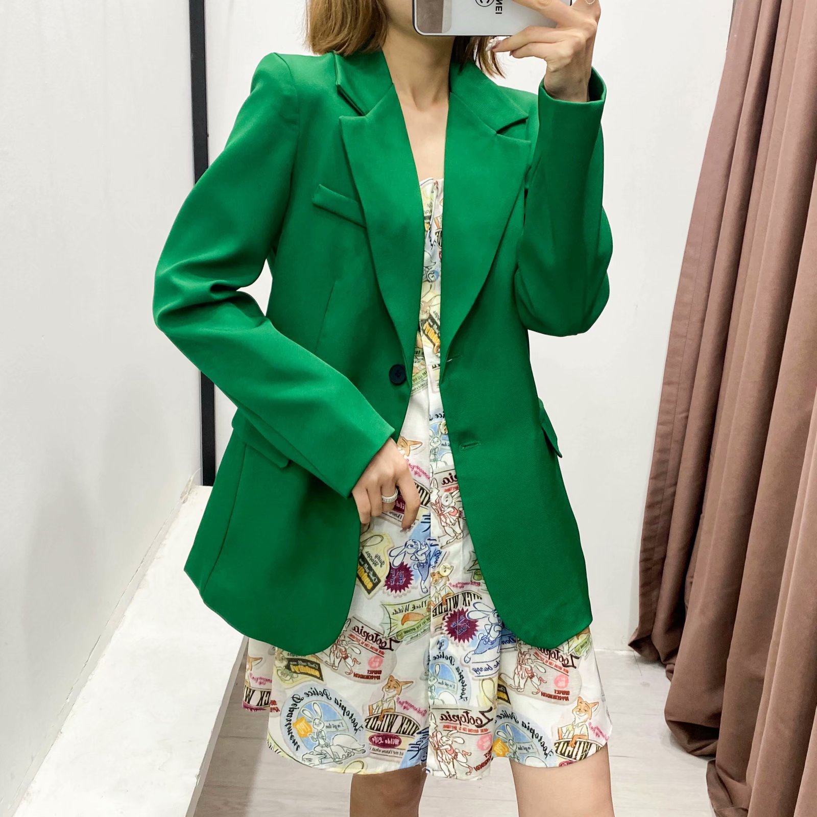 Green College Style Street Hipster Single-breasted Solid Color Suit