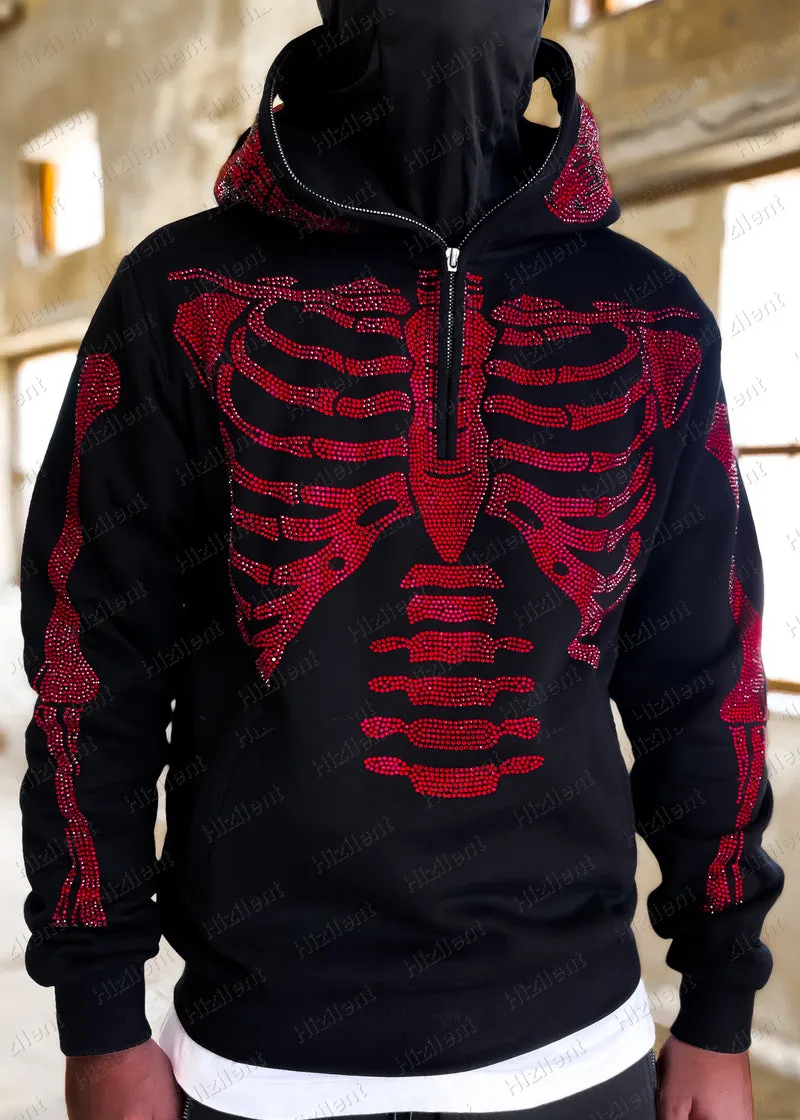 New Personalised Graphic Embroidered Loose Pullover Hoodie - Red