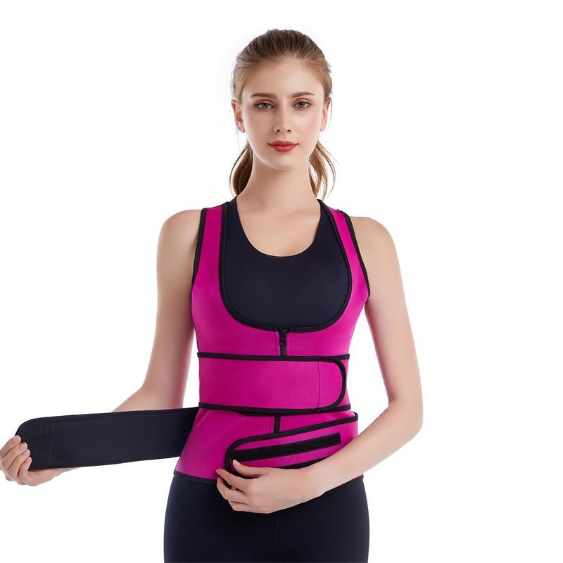 Double belt Zipper vest rose