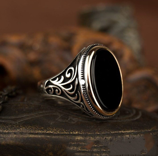 European And American Retro Agate Gemstone Men's Ring