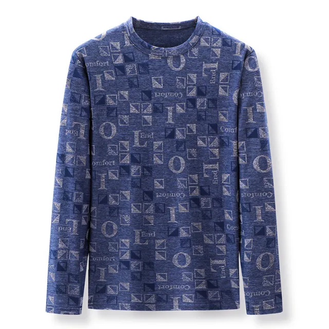 Printed T shirt Men's Long Sleeve Bottom Shirt Blue - Shop at LoveMi