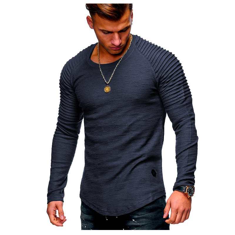 Men's Sports Round Neck Pleated Raglan Long Sleeve T Shirt