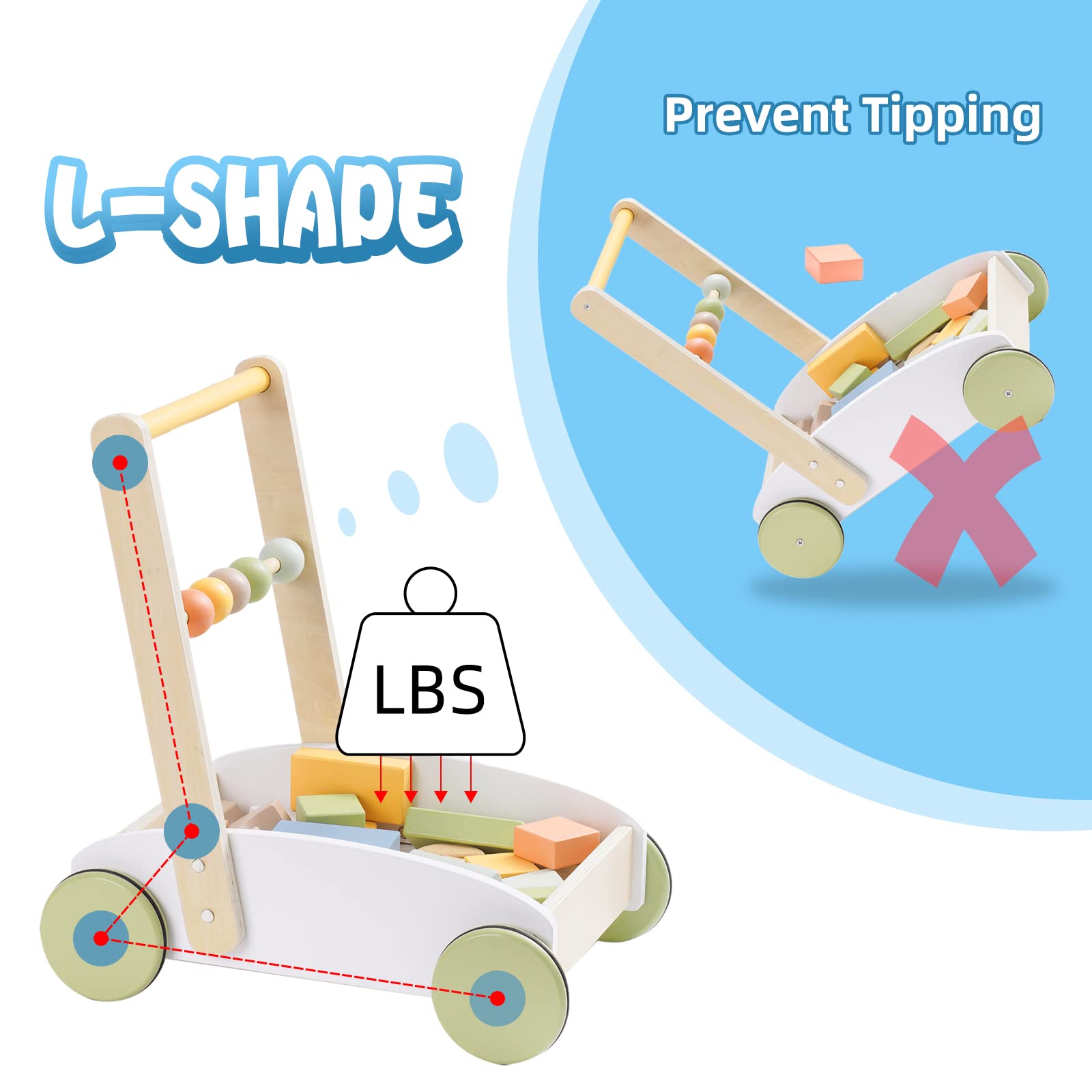 ROBOTIME Wooden Baby Push Walker, ACTIVITY WALKER, Infant Multi-Activity Learning Walker