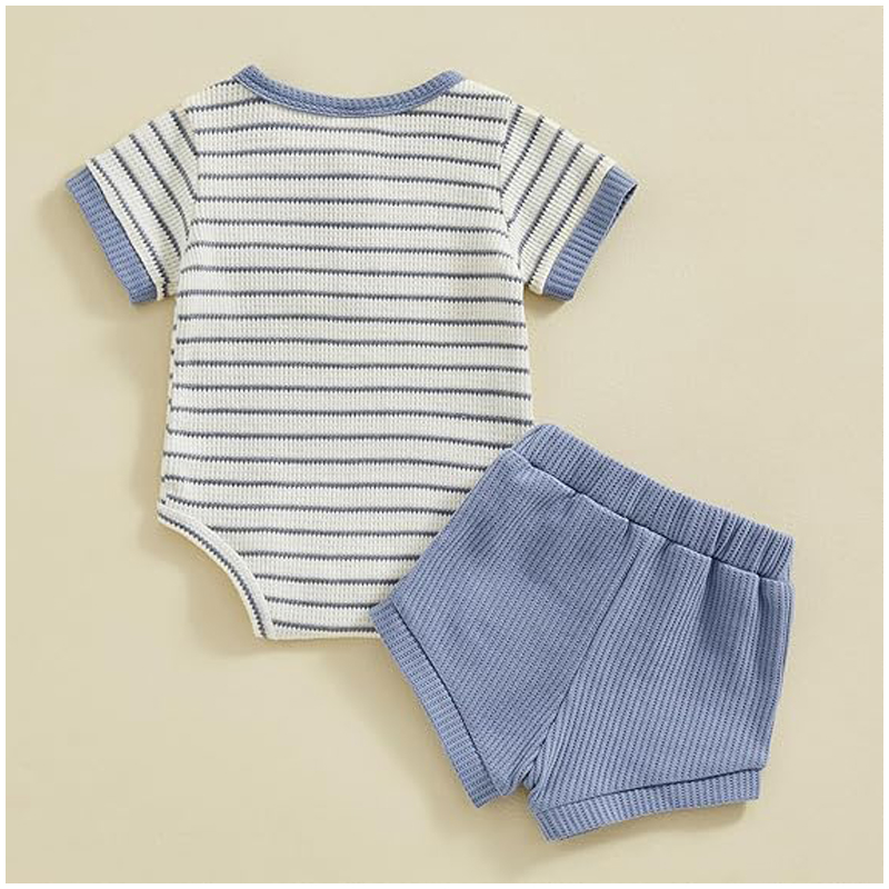 Baby Boy Summer Clothes Button Short Sleeve Romper Bodysuit Shorts Set Infant Soft Waffle Outfit