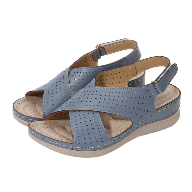 Women's Wedge Breathable Velcro Cutout Sandals Blue - Shop at LoveMi