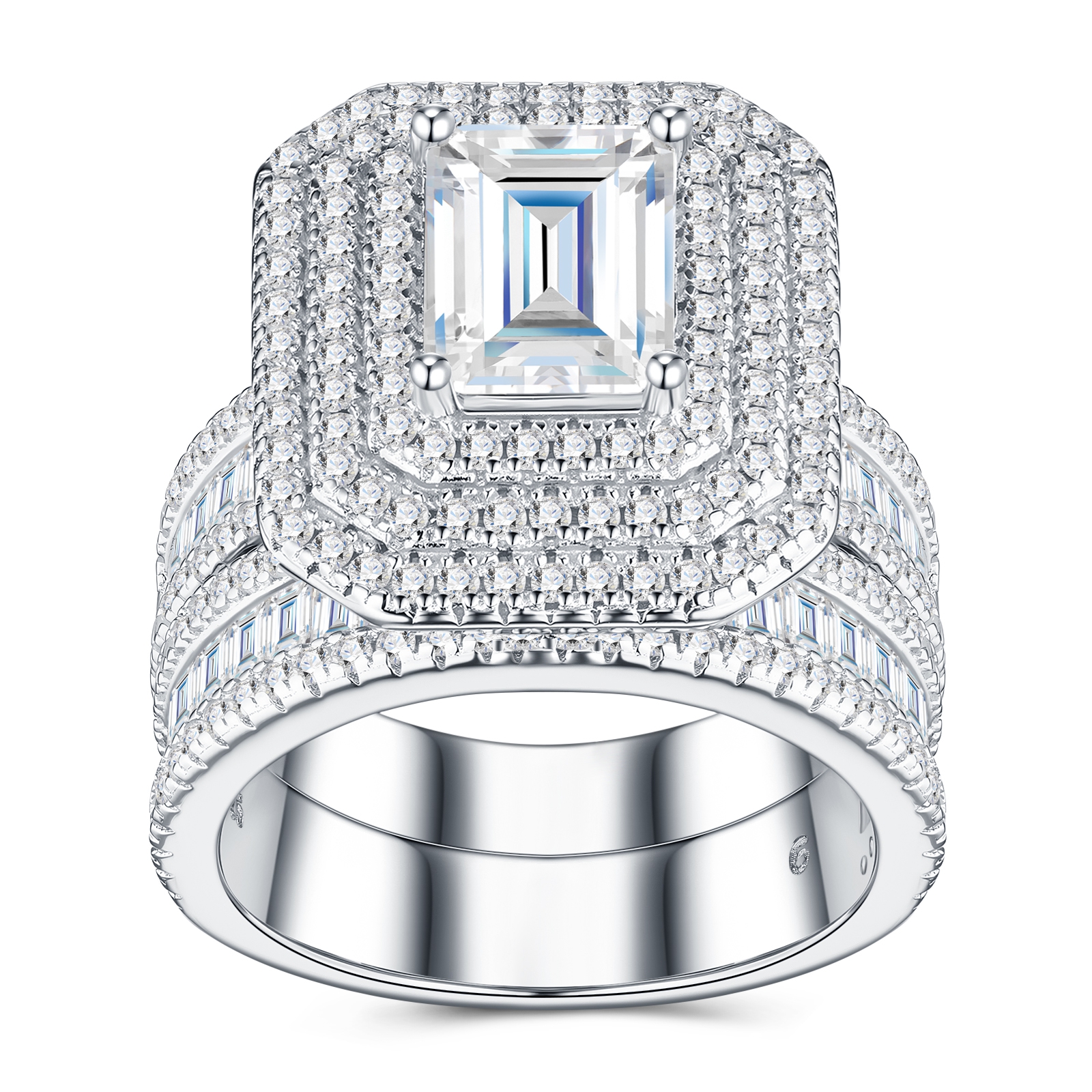 Luxury Fashionable Affordable Trend Jewelry Silver Ring Set With Top-Quality Moissanite, S925 Silver With Platinum Plating