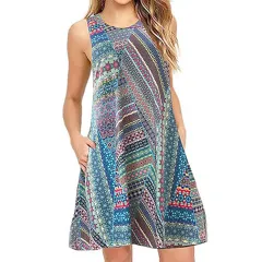 Sleeveless Relaxed Casual Back Zipper T-shirt Dress - Colours - View 1