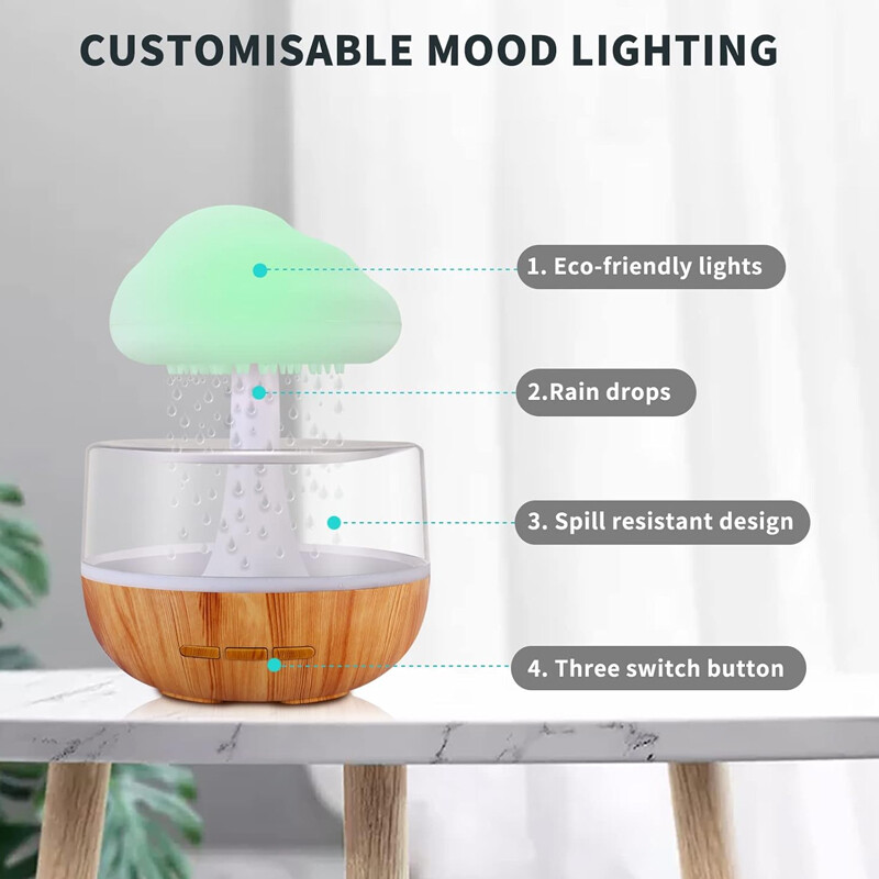 Rain Cloud Air Humidifier 7 Color Night Light Mini Aroma Diffuser Drops Sounds — image 9