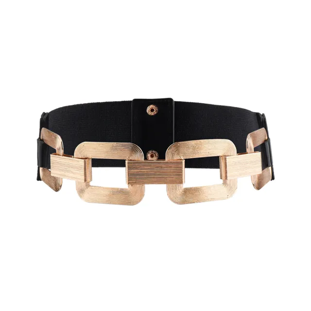 The New Women's Gold Black Wide Belt Decoration Fashion Elastic Metal Waist Cover With Skirt Coat Waist Closed With Fashion Belt Black - Shop at LoveMi