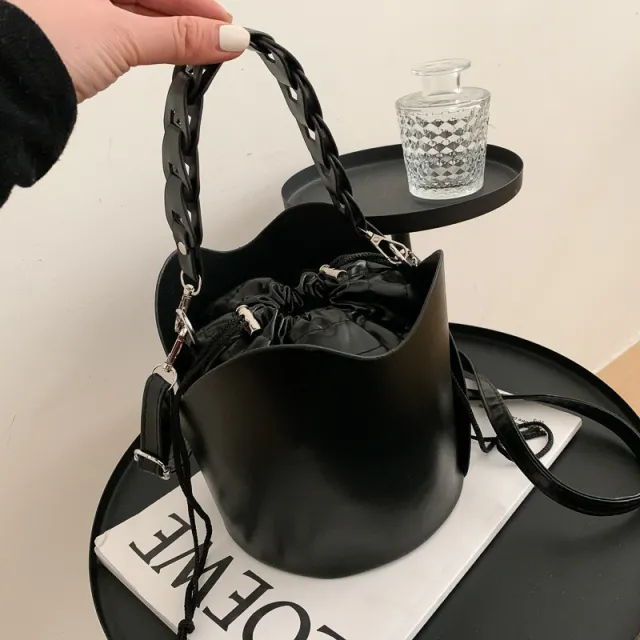 Autumn And Winter New Trendy Fashion Simple Bag Texture One shoulder Diagonal Bucket Bag Black - Shop at LoveMi