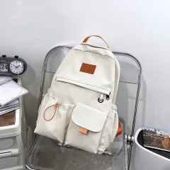 Nylon Backpack School Bag Junior High School Student Bags - White - View 1