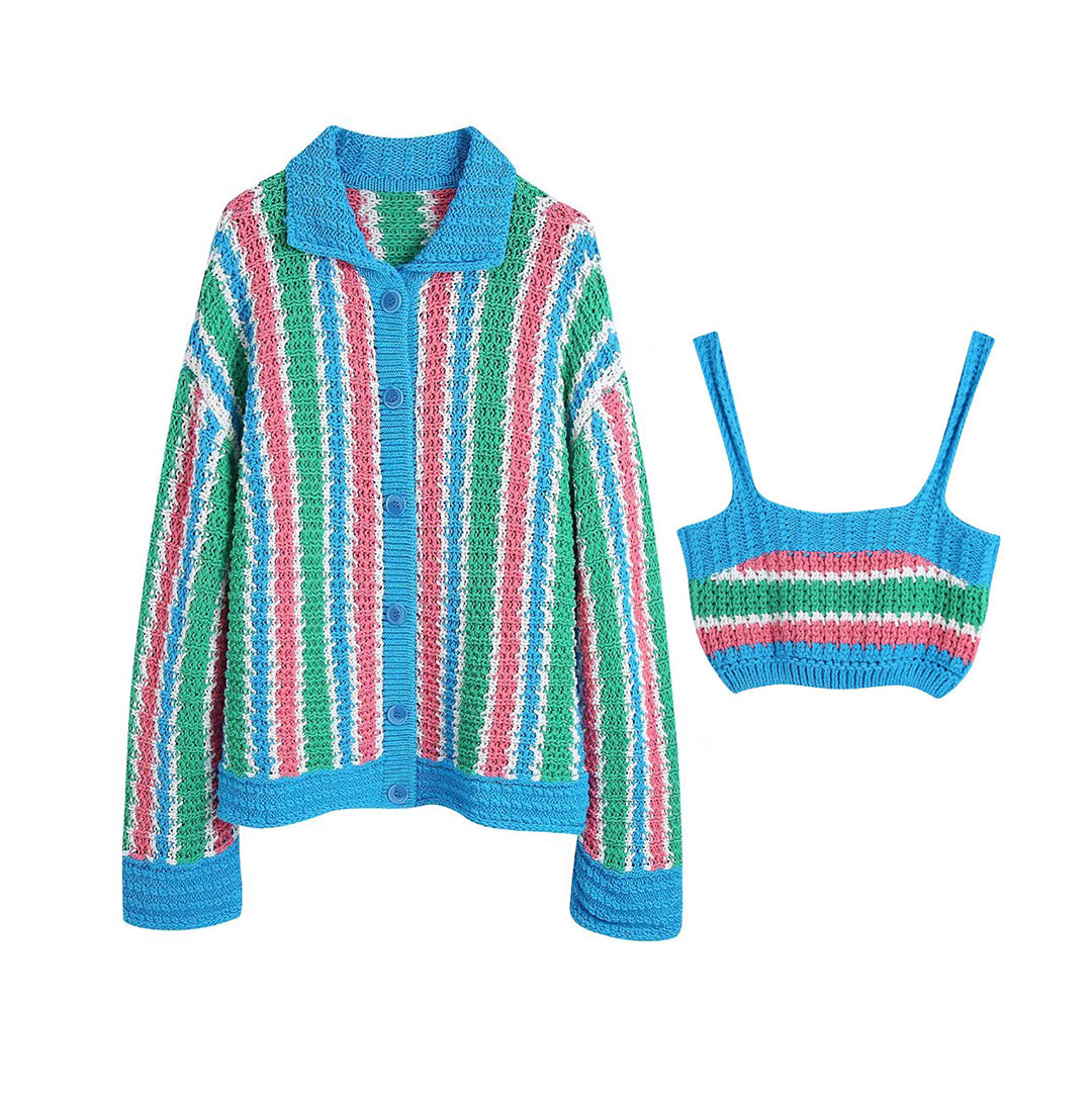 Women's Striped Sweater Knit Jacket Top