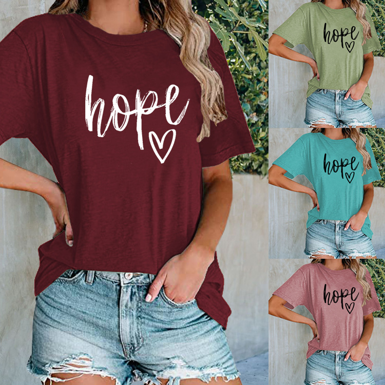 Title 19, Womens HOPE Love Print Loose T-shirt offers ef...