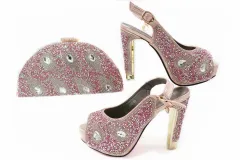 Fashion Party High Heels Peep Toes Shoes Matching BAG - Pink - View 1
