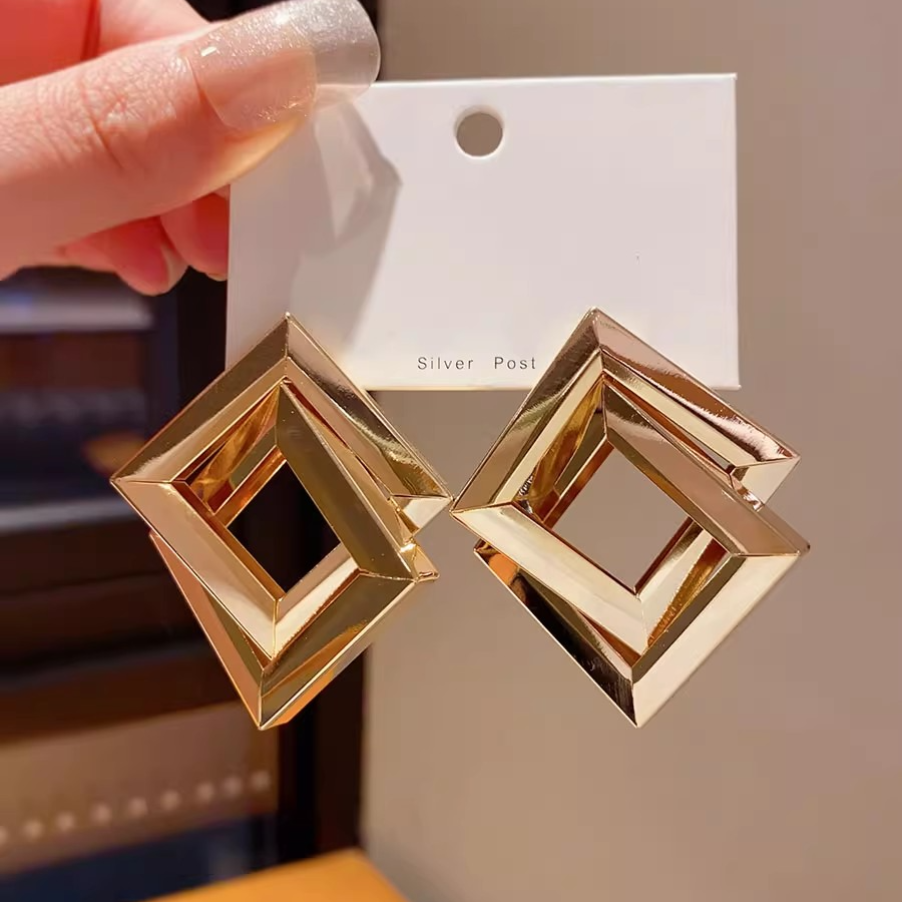 Minimalist Large Rhombus Earrings, Cold Style Bold Metal Studs
