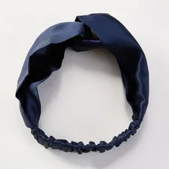 Silk Headband Embellished With Silk Fabric - Navy - View 1