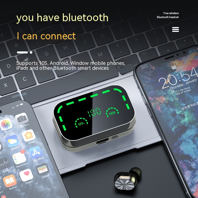 YD05 Bluetooth Headset TWS Mirror Large Screen Digital Display Sports - Image 13