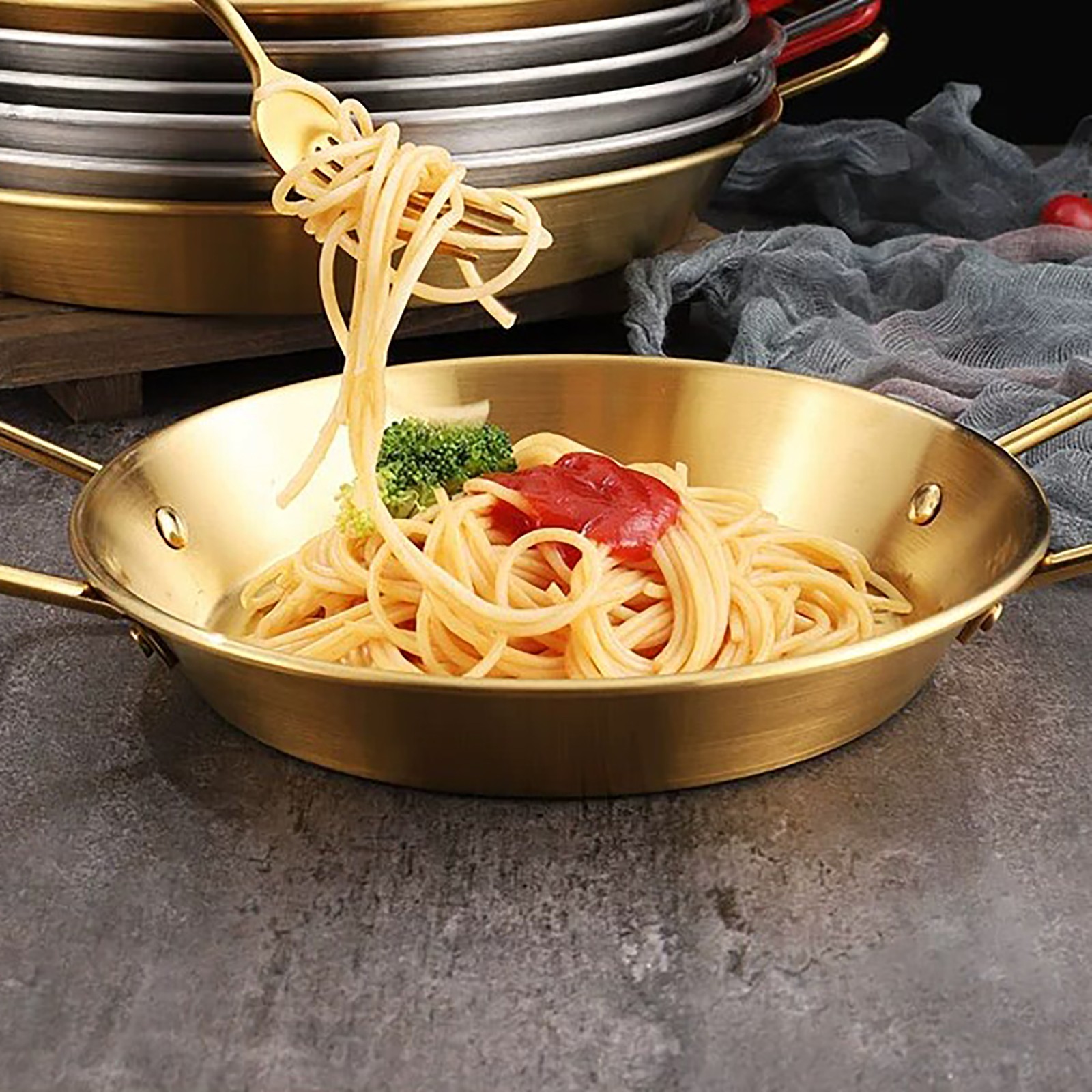 3pcs Stainless Steel Double Ear Seafood Rice Pot Frying Pan Crayfish Plate Pan