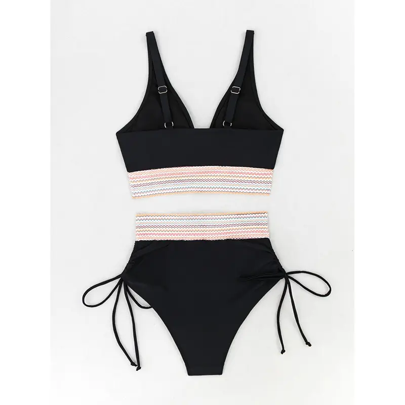Women's High Waisted Bikini Sets Two Piece Tummy Control Swimsuit Color Block Bathing Suits