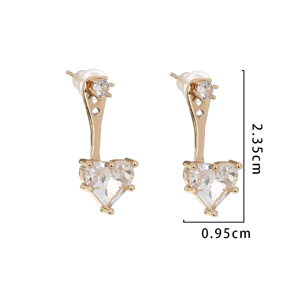 Heart Zircon Earrings Female, Fashion Design Simple Temperament Short Love Heart Earrings