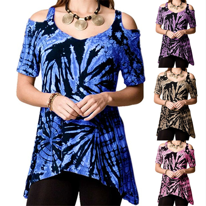 Summer Off-the-shoulder Irregular Short-sleeved T-shirt