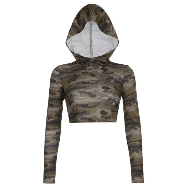 Camo Color Bump Trim Back Hollow Out Adjustable Bag Buckle Long Sleeve Short T shirt Camouflage S - Shop at LoveMi