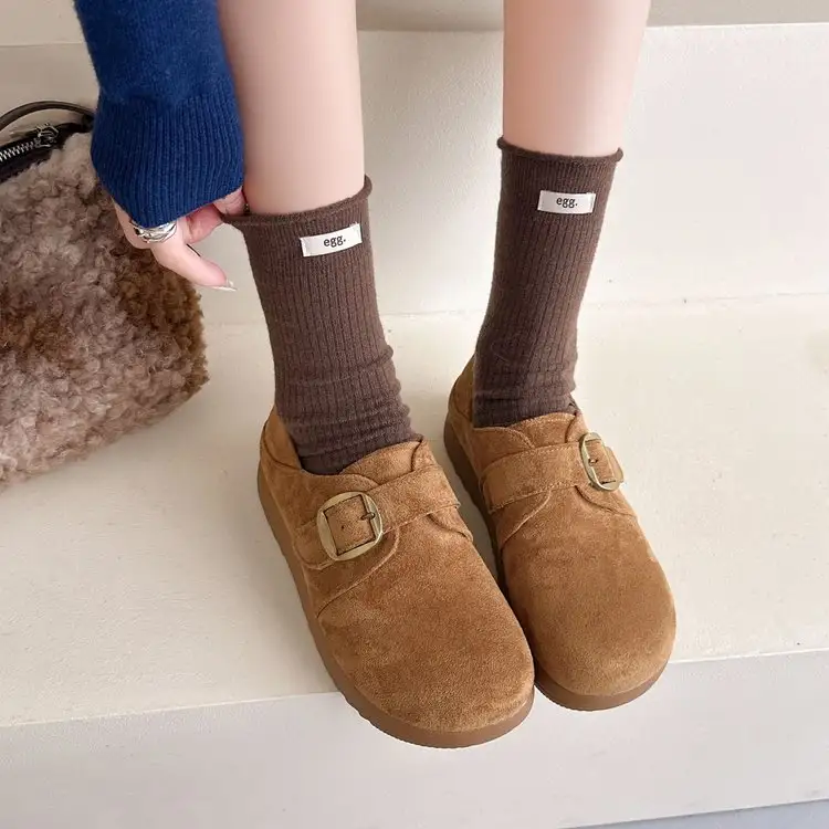 Women Vintage Style Matte Suede Platform Clogs On Casual Daily Commuter Flat Shoes