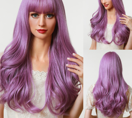 Anime Air Bangs Big Wave Purple Wig Dark Purple - Shop at LoveMi