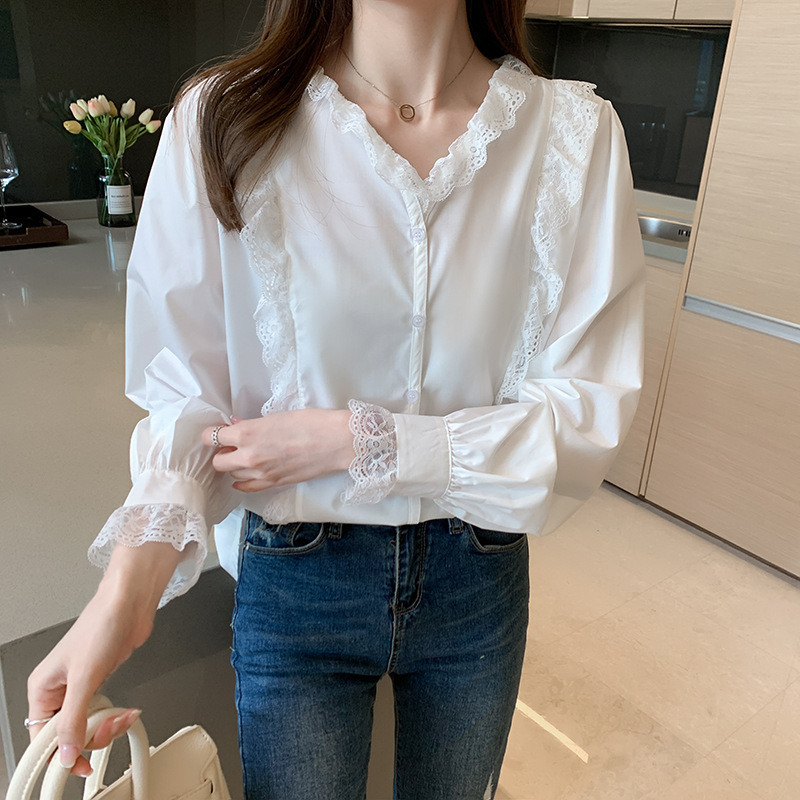 Title 3, New Lace Temperament Solid Color Chiffon Shirt ...