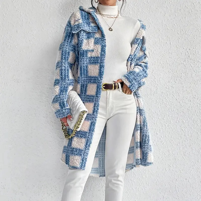 Women's Lightweight Plaid Jacket, Button Down Fleece Jacket, Long Sleeve Fall Outerwear Coat Blue - Shop at LoveMi