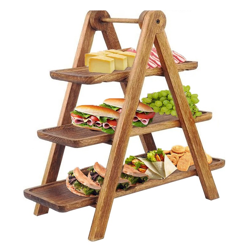3Tier Serving Set Platters Wooden Three Tiered Serving Trays Party Food Tray Set
