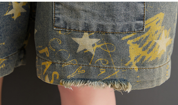 Fat Sister Nostalgic Pentagram Print Denim Bib Shorts