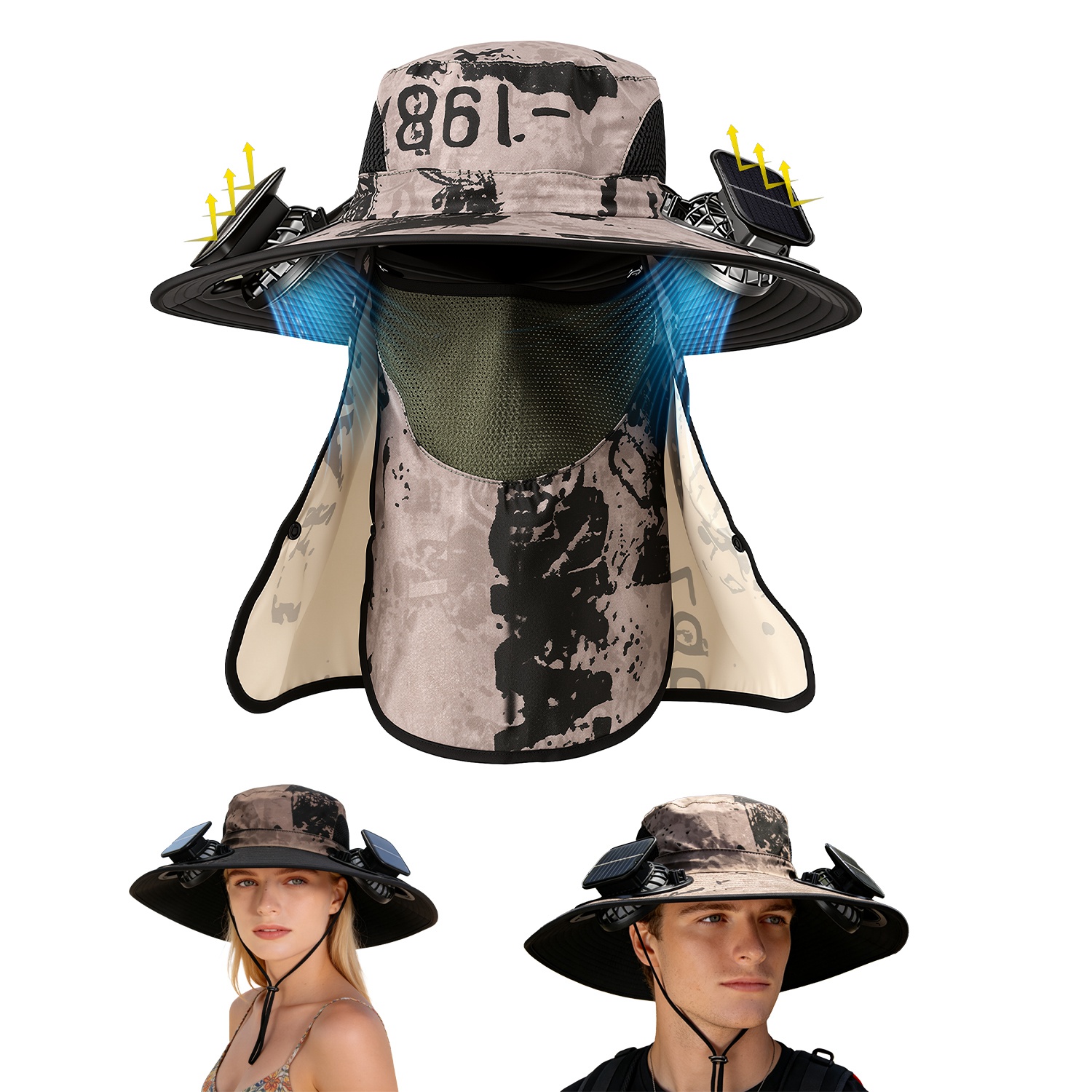 Solar Fan Hat with Neck Flap
