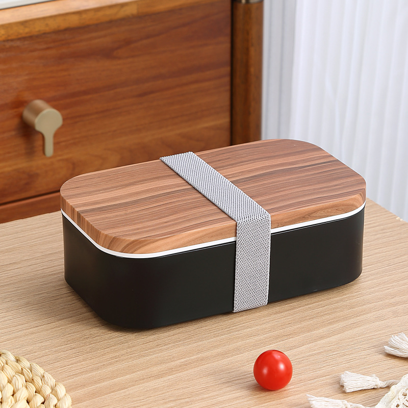 Title 8, Wood Grain Double-layer Plastic Lunch Box Micro...