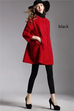 Loose Large Size Cloak Woolen Coat And Long Woolen Coat - Black - View 1