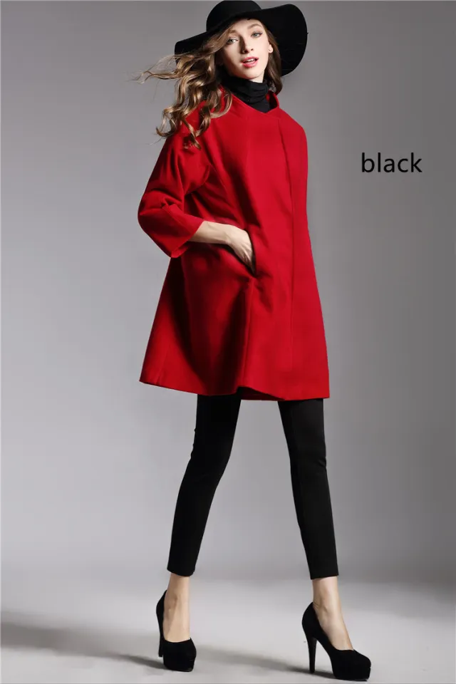 Loose Large Size Cloak Woolen Coat And Long Woolen Coat Black - Shop at LoveMi