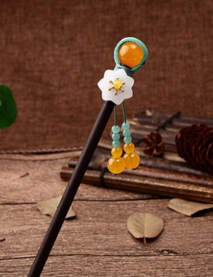 Hair pin with antique fringe 05Yellow Star Bead Blue Rope - Shop at LoveMi